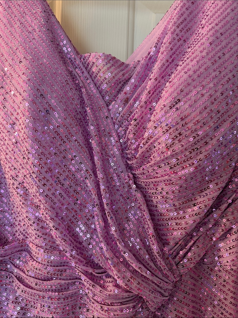 Lavender Sequin Draped Evening Gown - Picture 5 of 8